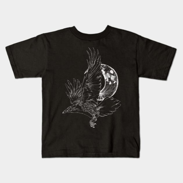 Raven in Flight Kids T-Shirt by SuspendedDreams